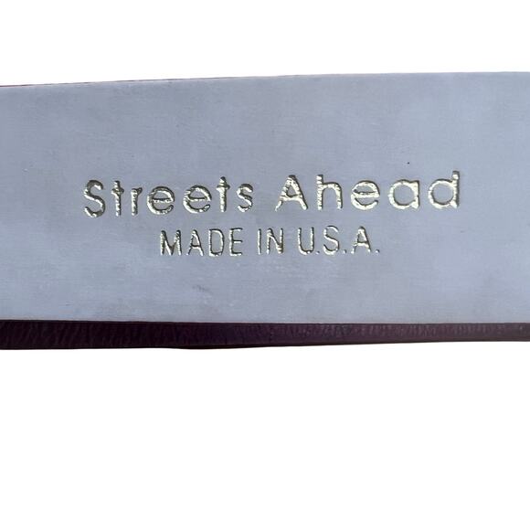 Streets Ahead Maroon Leather  Belt Gold Pearl Buckle Made in USA Size Large - Picture 6 of 9
